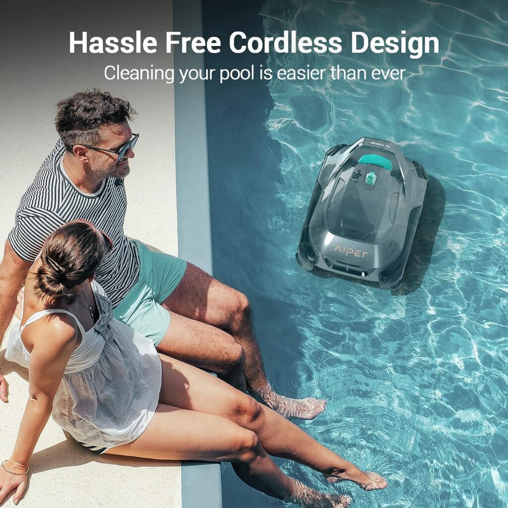 (2023 New) AIPER Seagull Plus Cordless Pool Vacuum, Robotic Pool Cleaner Lasts 110 Min, Ideal for Above Ground Pools up to 1300 Sq.ft, Runs up to 110 Mins，Dual Motors, LED Indicator, Self-Parking