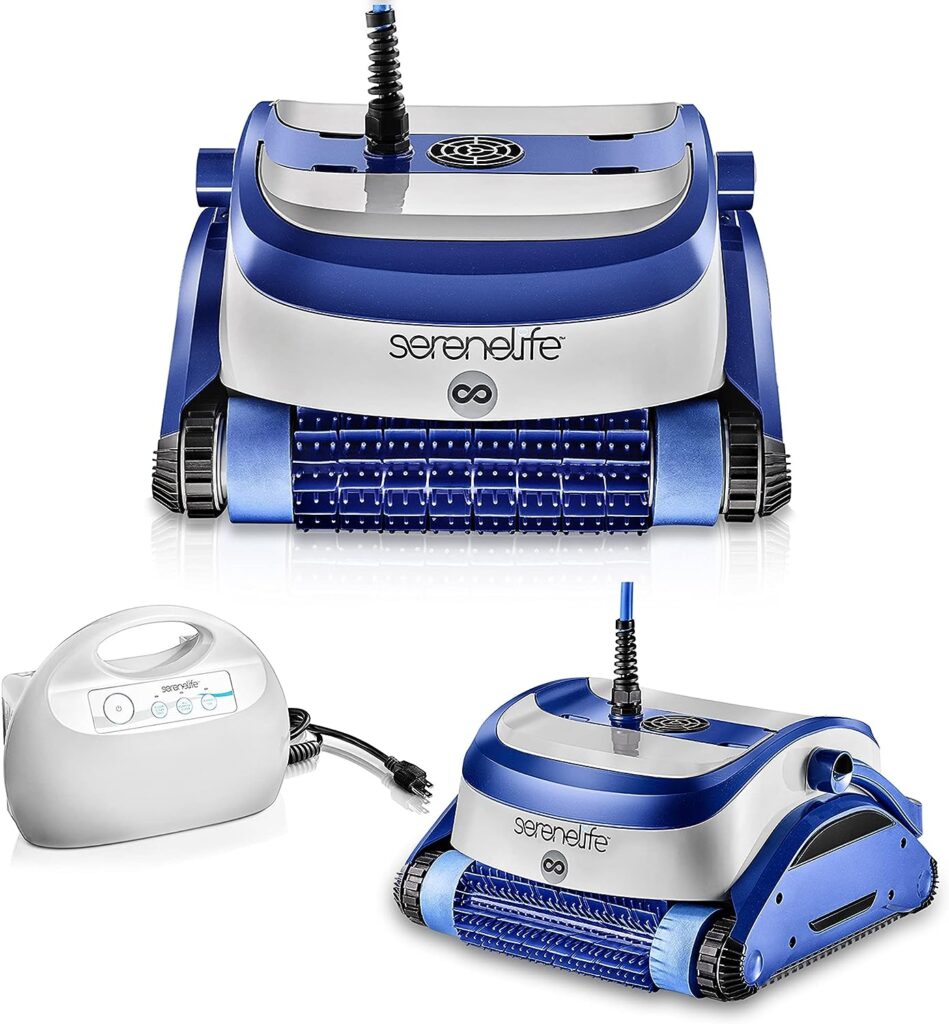 SereneLife Robotic Pool Cleaner,  Automatic Pool Vacuum for Inground Pools with 4500 GPH Suction from Twin Motors and Brushes | 2 Filters and Tangle-Free Cable Cleans 50 Ft Pools with 3 Timed Cycles