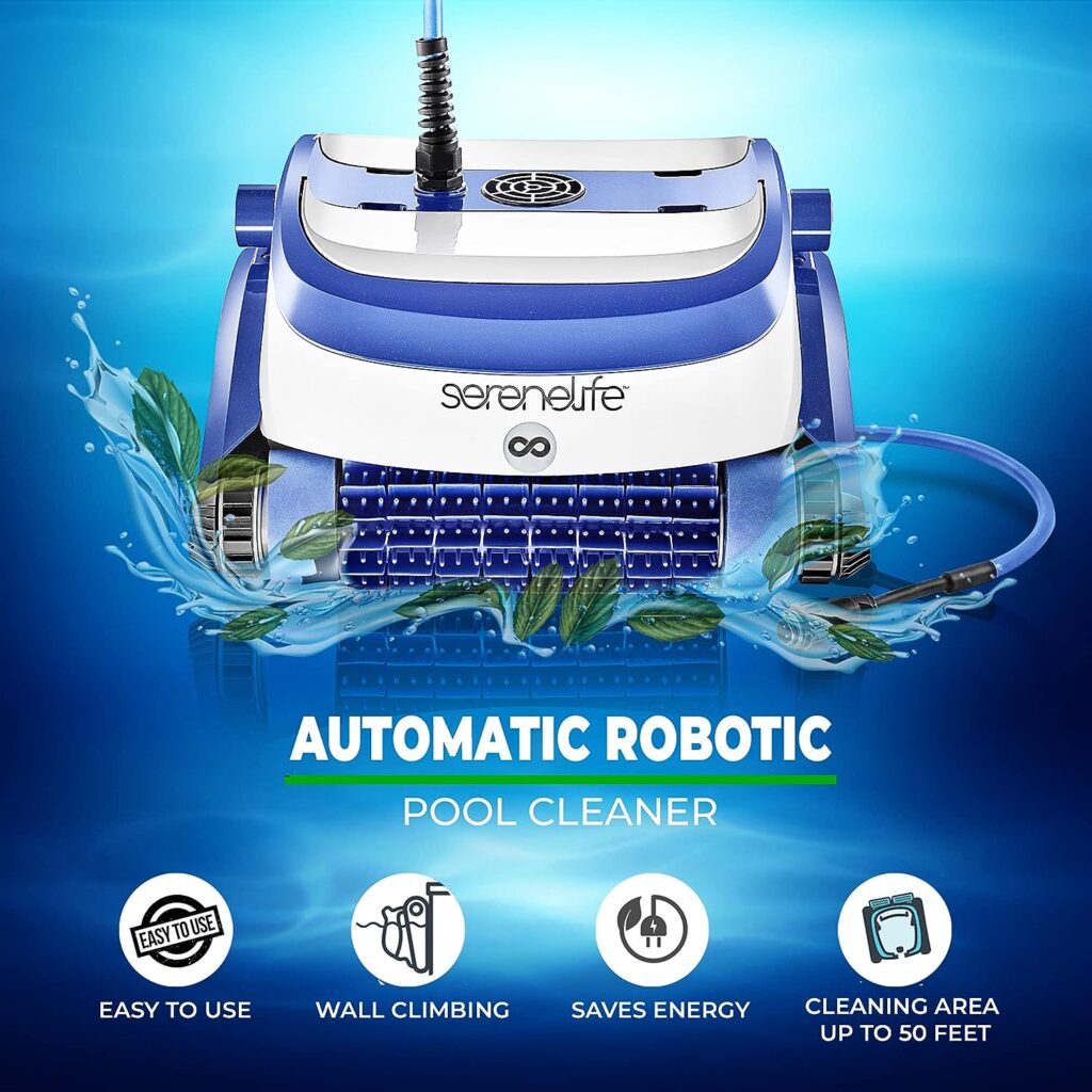 SereneLife Robotic Pool Cleaner,  Automatic Pool Vacuum for Inground Pools with 4500 GPH Suction from Twin Motors and Brushes | 2 Filters and Tangle-Free Cable Cleans 50 Ft Pools with 3 Timed Cycles