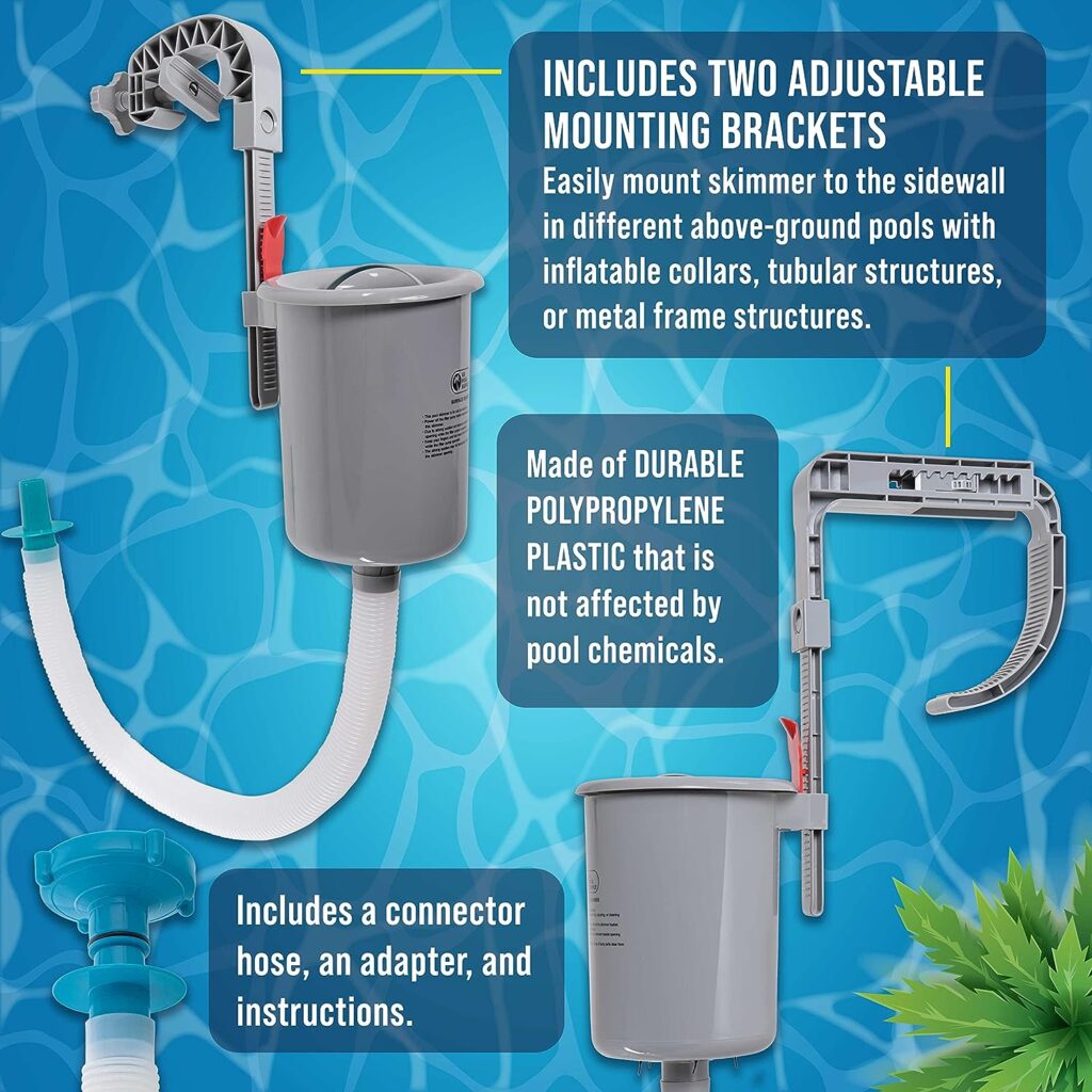 U.S. Pool Supply Premium Above Ground Pool Surface Skimmer, Wall Mount - Cleans Automatically, Attach to Inflatable Collars, Tubular  Metal Frame Pool Structures, Skim Debris Pool Maintenance Cleaner