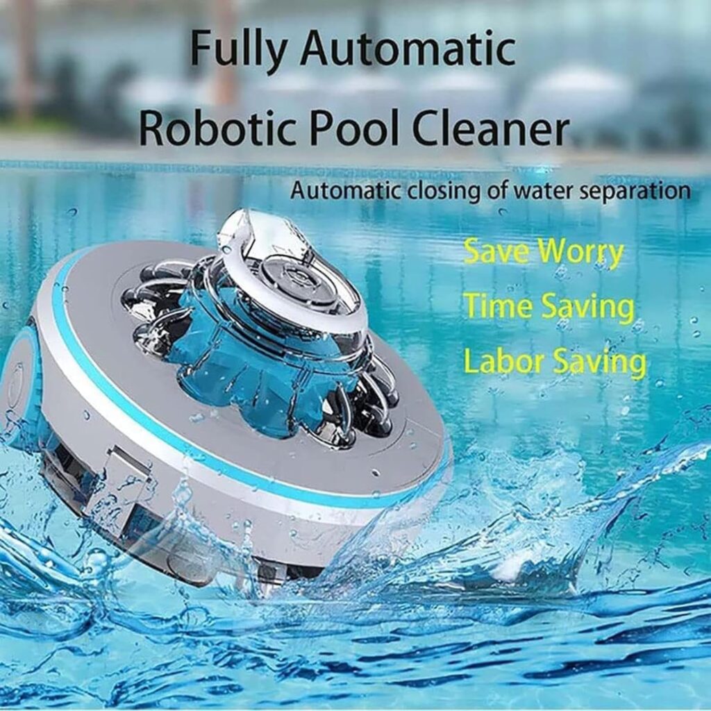 Cordless Pool Vacuum, Robotic Pool Cleaner, Lasts 80 Mins Robotic Pool Cleaner, Automatic Pool Cleaning Kit, Dual-Drive Motors, Low-Battery Self Parking for Above-Ground Pools Up to 50 Sq