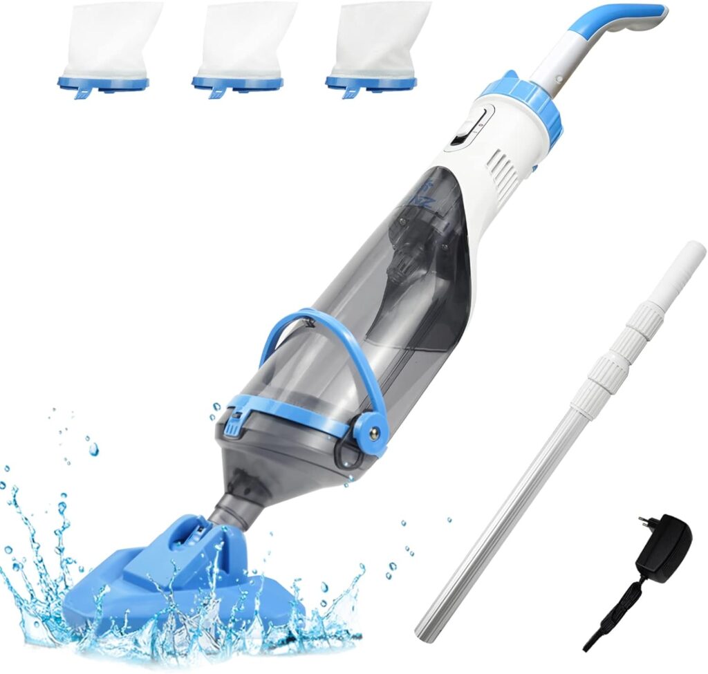 JANZ Cordless Pool Vacuum for Deep Cleaning, Handheld Rechargeable Swimming Pool Cleaner with Telescopic Pole, Great for Inground Pools, Above Ground Pools, Spas and Hot Tub