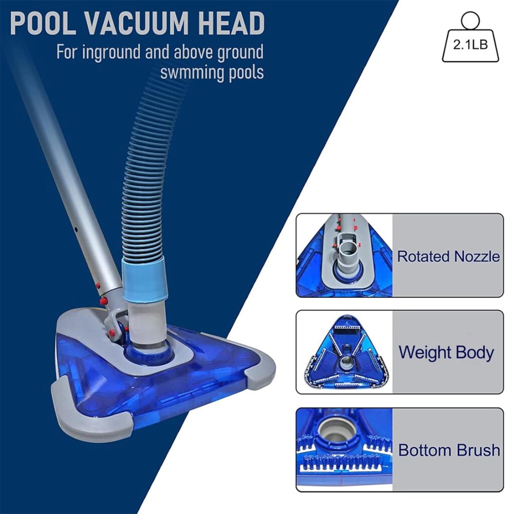 POOLWHALE Professional 1-1/2-Inch x 24-Feet Swimming Pool Vacuum Hoses with Swivel Cuff and Triangular Weighted Flex Vacuum Head,Perfect for Above Ground and Inground Pools
