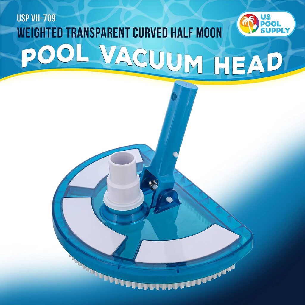 U.S. Pool Supply Weighted Pool Vacuum Head, Transparent Curved Half Moon Body - Swivel Connection, Pole Handle - for Above Ground  Inground Swimming Pools – Vinyl Liner Floor, Wall, Corner Cleaner